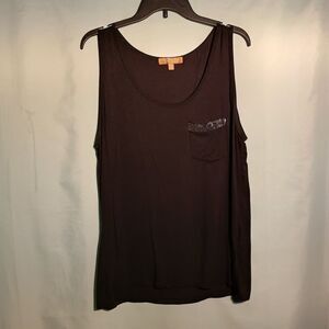 Women's Black Tank Top with Sequin Pocket – Casual Sleeveless Tee